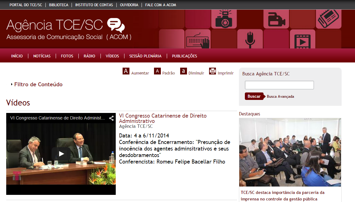 TCE/SC disponibiliza vídeos do VI Congresso de Direito Administrativo em seu Portal e no You Tube